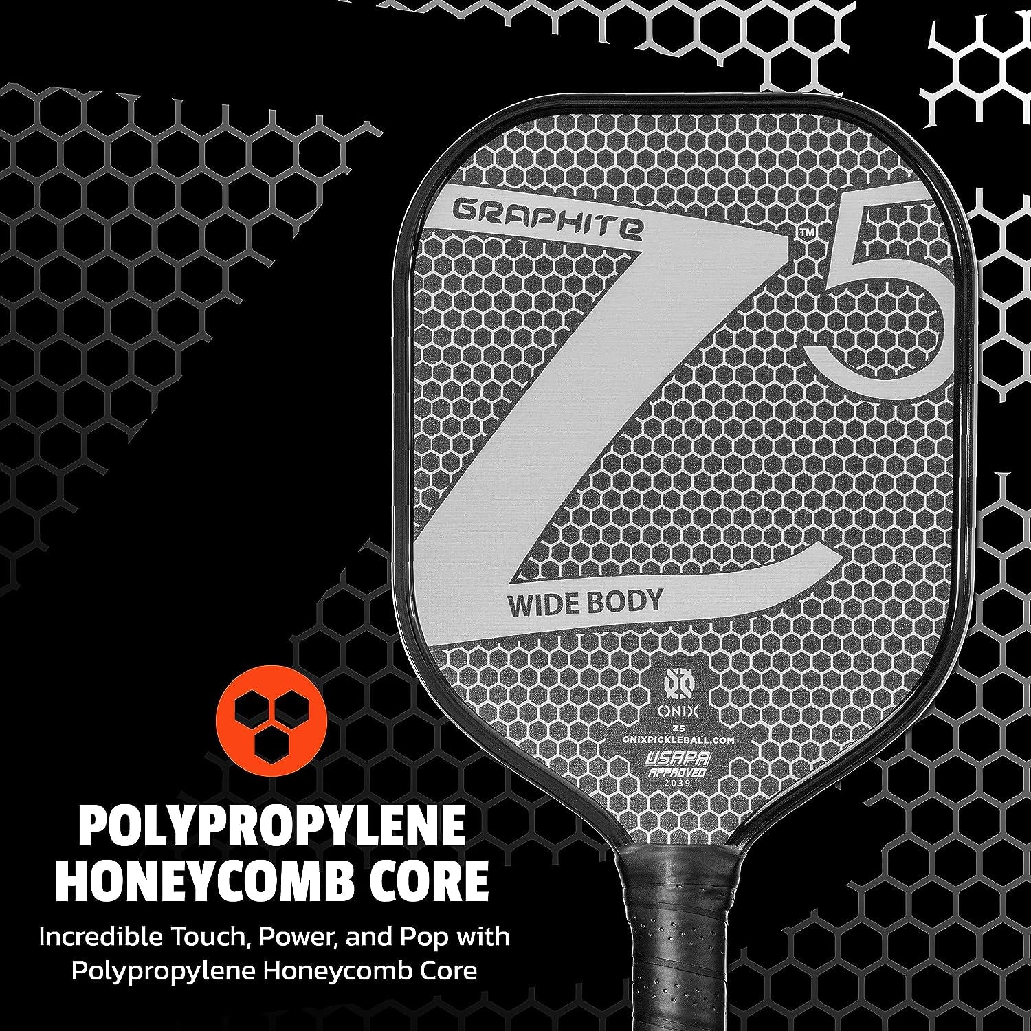 Graphite MOD Z5 Wide-Body Carbon Fiber Pickleball Paddle with Honeycomb Core, Graphite Face, and Ergonomic Cushion Grip