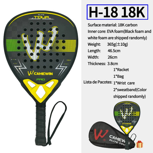 18K Carbon Fiber Padel Racket with EVA Elastic Memory Foam Core - Lightweight Tennis Paddle
