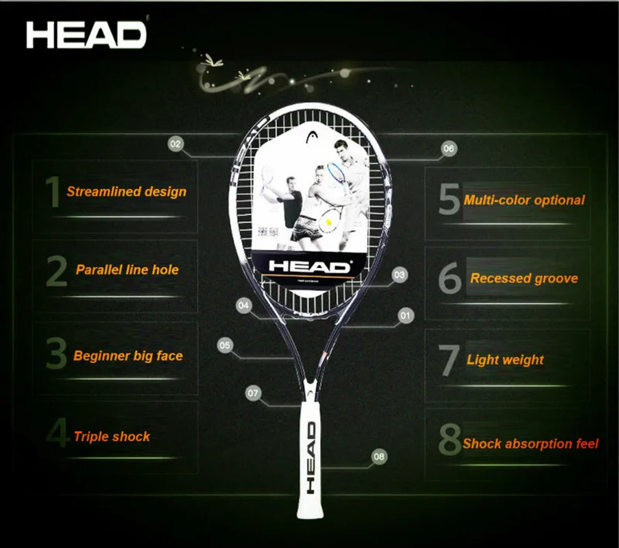 Professional Carbon Tennis Racket in Black with Bag, Overgrip, and Dampener - Model 414