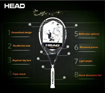 Professional Carbon Tennis Racket in Black with Bag, Overgrip, and Dampener - Model 414