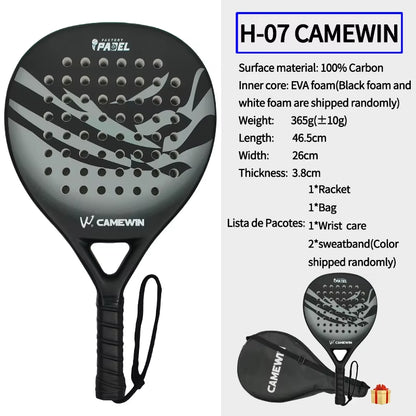 Premium 100% Carbon Fiber Padel Racket with EVA Elastic Memory Foam Core - Lightweight and Durable Tennis Paddle