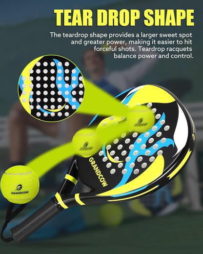 Lightweight Teardrop Padel Racket for Women - Soft EVA Core, Fiberglass Surface, Ideal for Beginner to Intermediate Players, 38mm Arm-Friendly Design