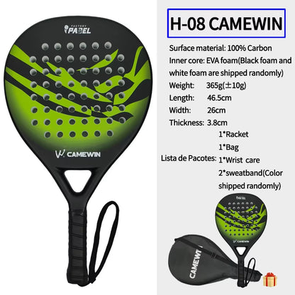 Premium 100% Carbon Fiber Padel Racket with EVA Elastic Memory Foam Core - Lightweight and Durable Tennis Paddle