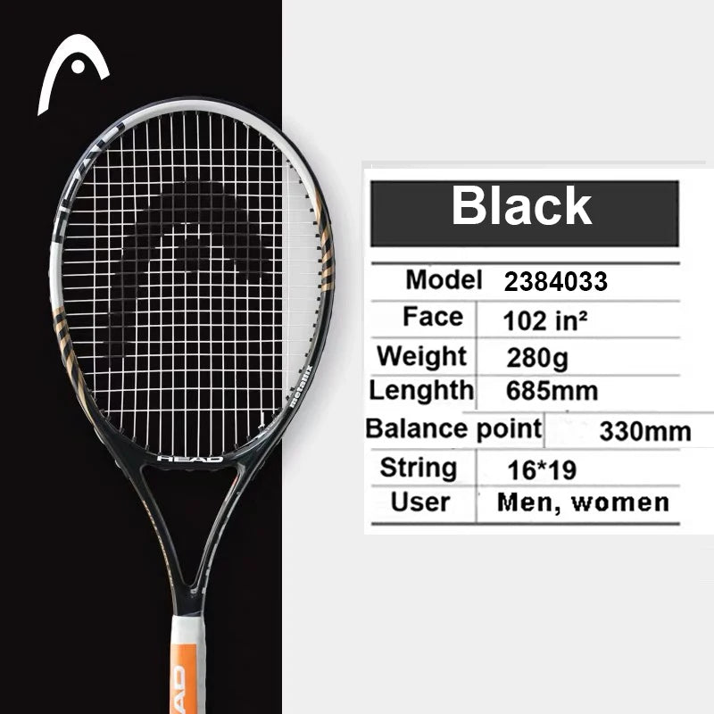 Professional Carbon Tennis Racket in Black with Bag, Overgrip, and Dampener - Model 414