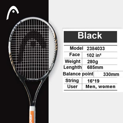 Professional Carbon Tennis Racket in Black with Bag, Overgrip, and Dampener - Model 414