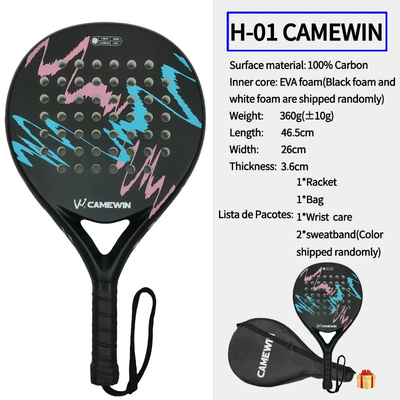 Professional Padel Racket - 100% Carbon Fiber with EVA Elastic Memory Foam Core, Lightweight Design