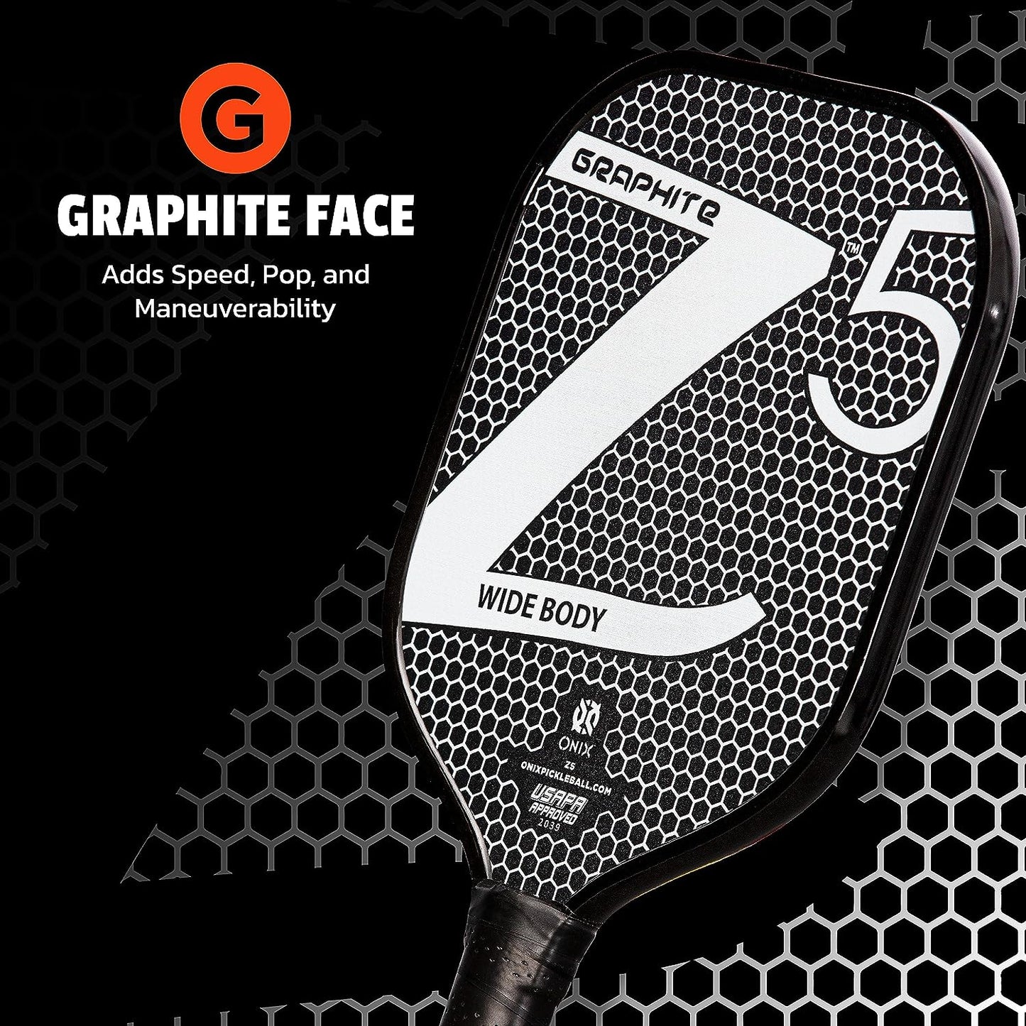 Graphite MOD Z5 Wide-Body Carbon Fiber Pickleball Paddle with Honeycomb Core, Graphite Face, and Ergonomic Cushion Grip