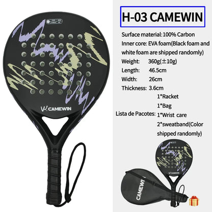 Professional Padel Racket - 100% Carbon Fiber with EVA Elastic Memory Foam Core, Lightweight Design