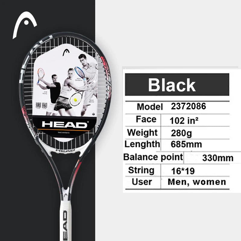 Professional Carbon Tennis Racket in Black with Bag, Overgrip, and Dampener - Model 414