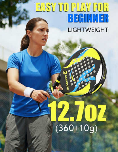 Lightweight Teardrop Padel Racket for Women - Soft EVA Core, Fiberglass Surface, Ideal for Beginner to Intermediate Players, 38mm Arm-Friendly Design