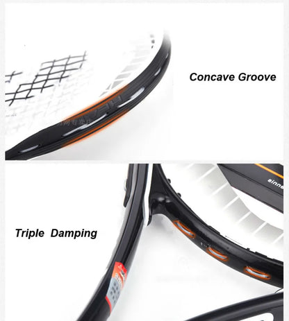 Professional Carbon Tennis Racket in Black with Bag, Overgrip, and Dampener - Model 414