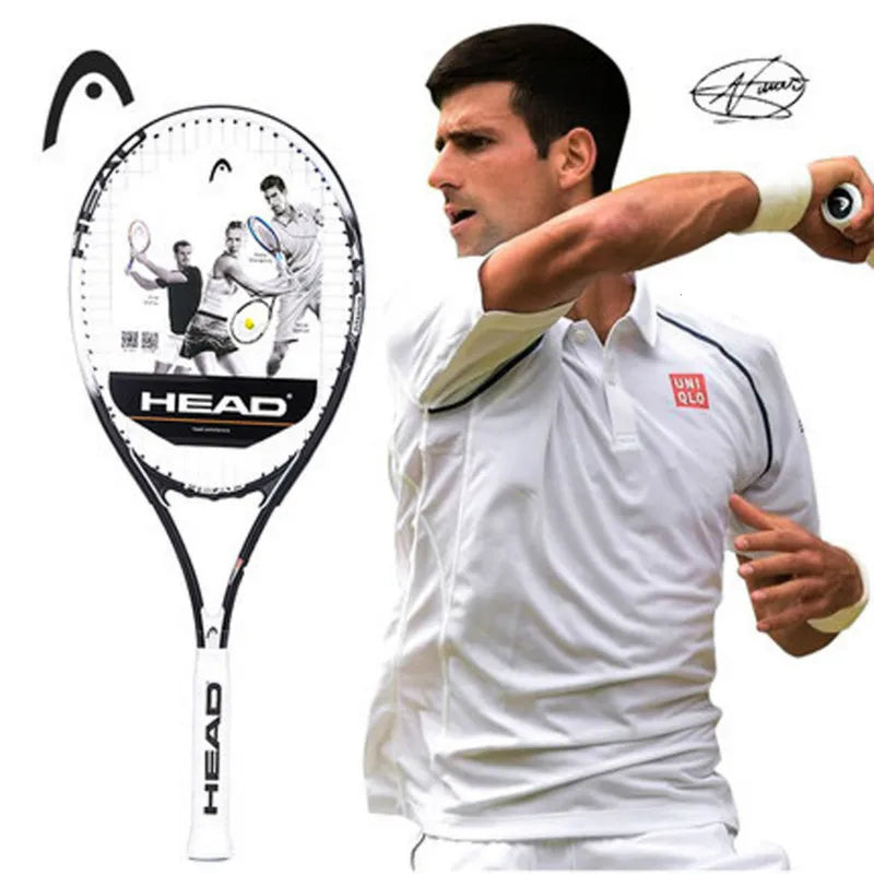 Professional Carbon Tennis Racket in Black with Bag, Overgrip, and Dampener - Model 414