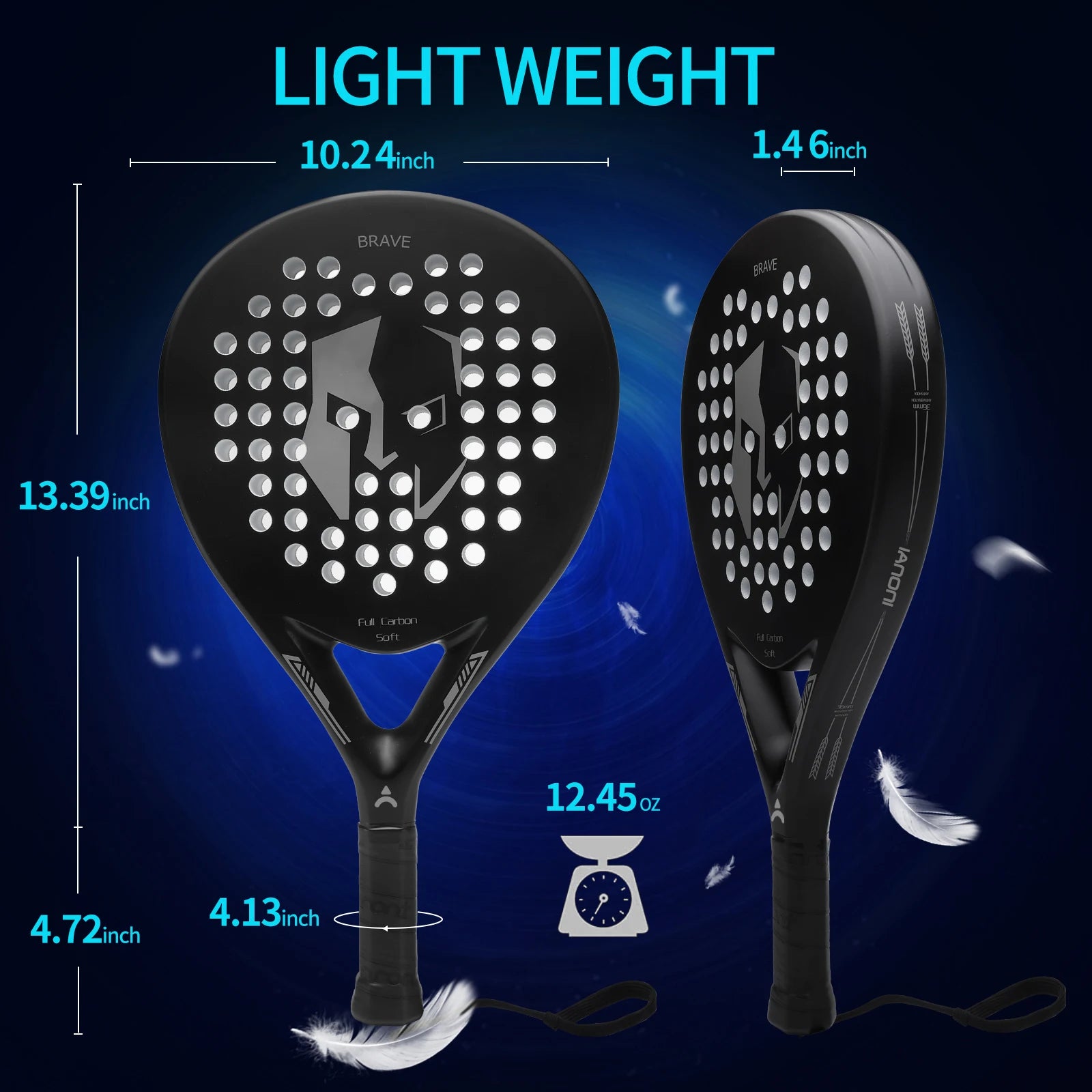 Carbon Fiber Padel Tennis Rackets with EVA Memory Flex Foam Core - Lightweight Paddle Racquets for Pop Tennis